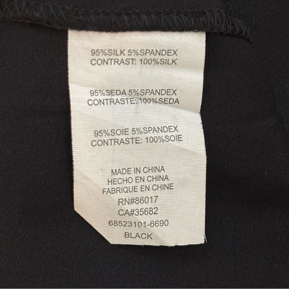 Bebe Y2K Coquette Short Sleeve Silk Blouse Black with Cream Ribbon Detailing - Picture 13 of 14